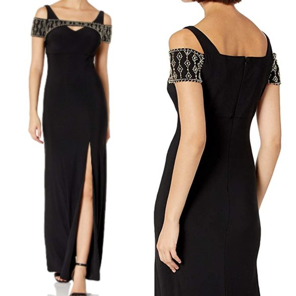 New BETSY AND ADAM Black Beaded Long Gown 8 - Picture 5 of 13